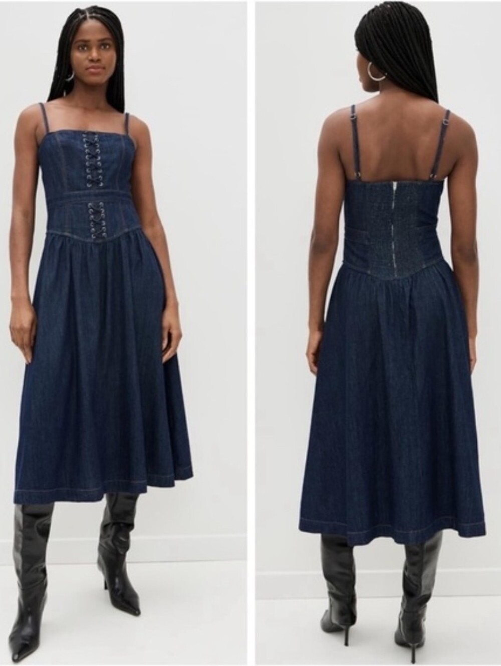 Reformation Florentina Denim Midi Dress US Sz 12